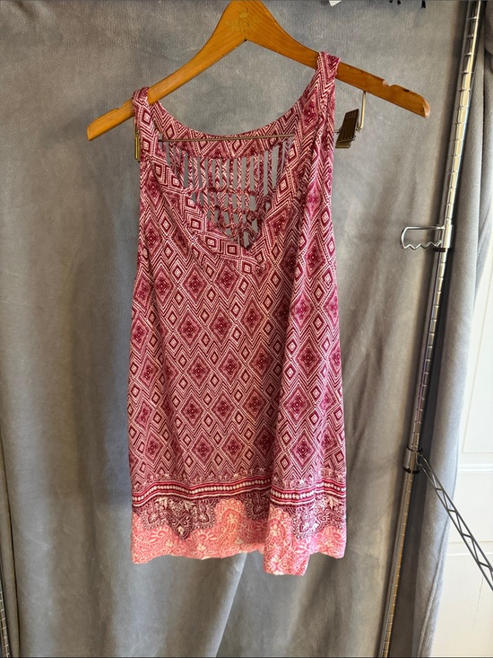 Skies Are Blue Tops - Skies Are Blue Pink Geo-Print Ladder-Back Tank
